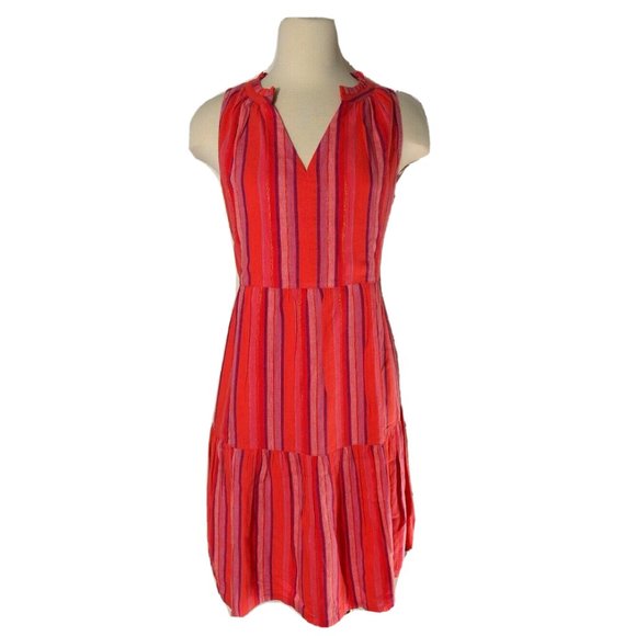 Tommy Bahama Dresses & Skirts - TOMMY BAHAMA CORAL RED STRIPED GOLD SHIMMER SHORT DRESS